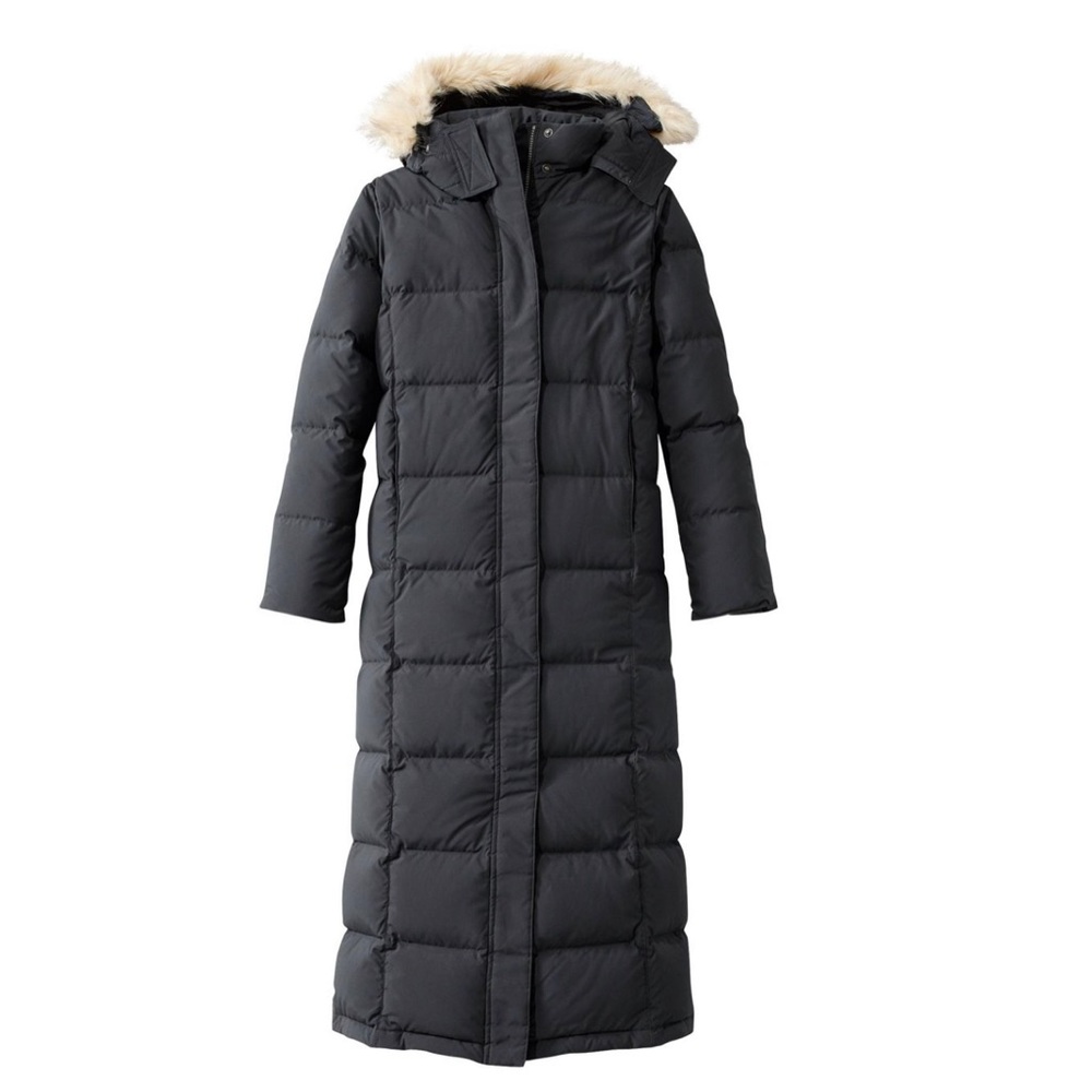 L.L. Bean Black Puffer Coat with Fur Trim